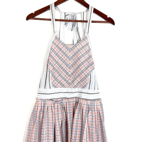 Free People Color Theory Plaid Open Back Tie Apron Relaxed Midi Dress Size XS - Picture 6 of 11